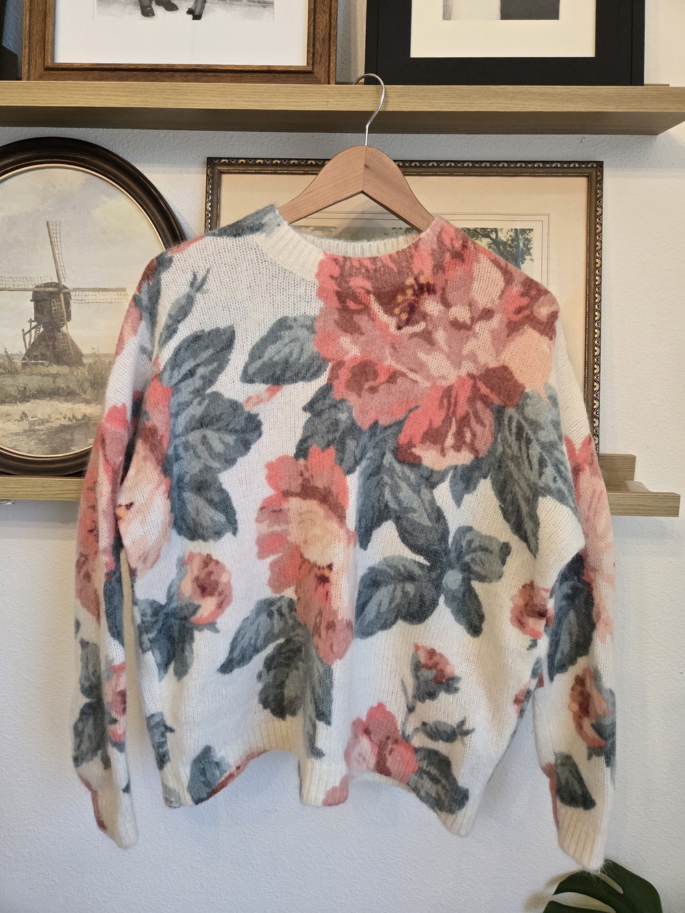 Sezane Floral Crewneck Sweater | Wool Blend | Size Small